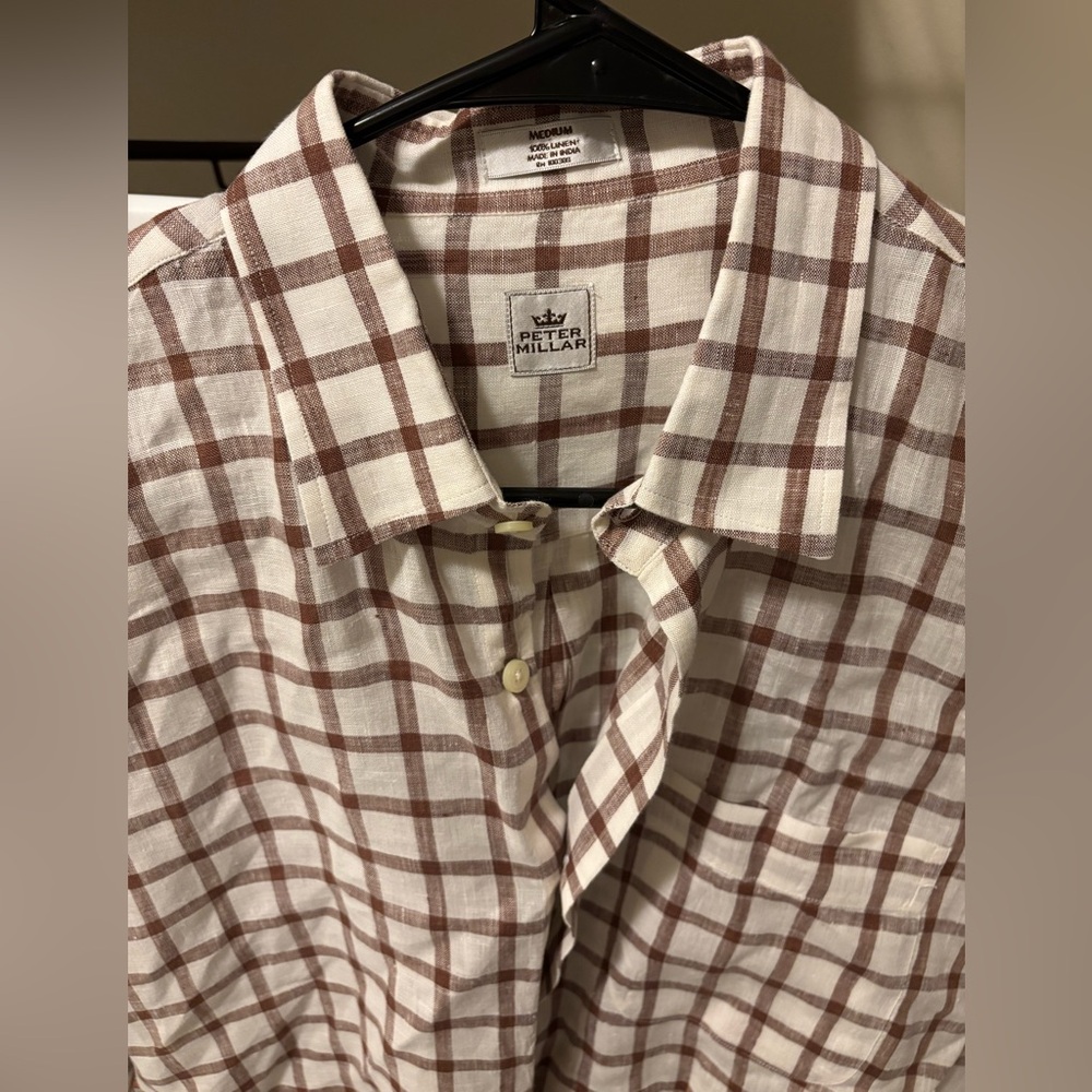 Peter Millar Brown and White Plaid Casual Button Down Shirt